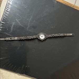 Elegant vintage Monet Silver with diamonds Bracelet Watch